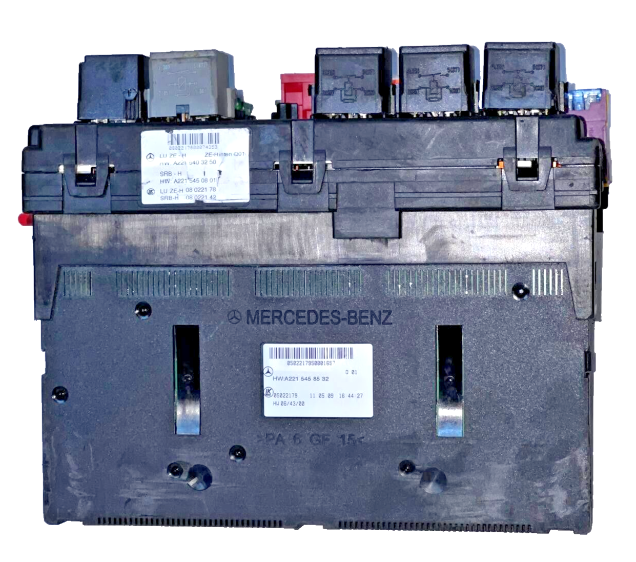 07-09Mercedes W221 S600 S63AMG CL550 Rear Trunk Fuse Box A2215403250 A2215458532 - OEM Mercedes-Benz Engine Control Unit