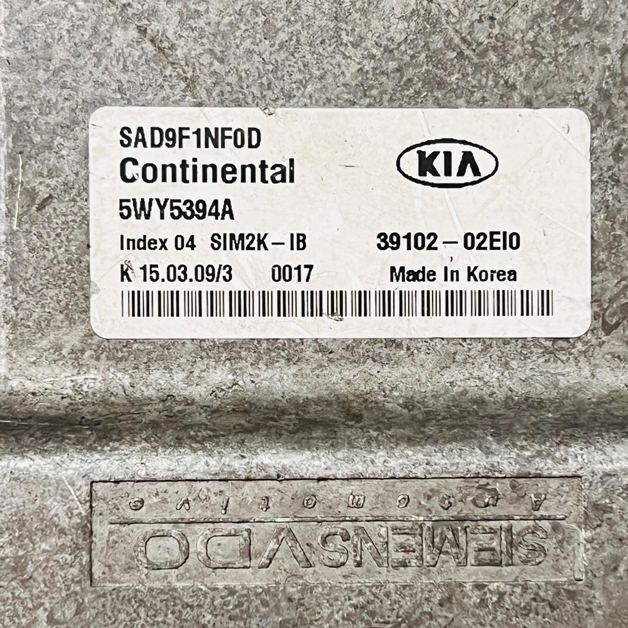5WY5394A KIA Picanto 2011 Engine Control Unit ECU 3910202E10 SIM2K-IB - OEM KIA Engine Control Unit